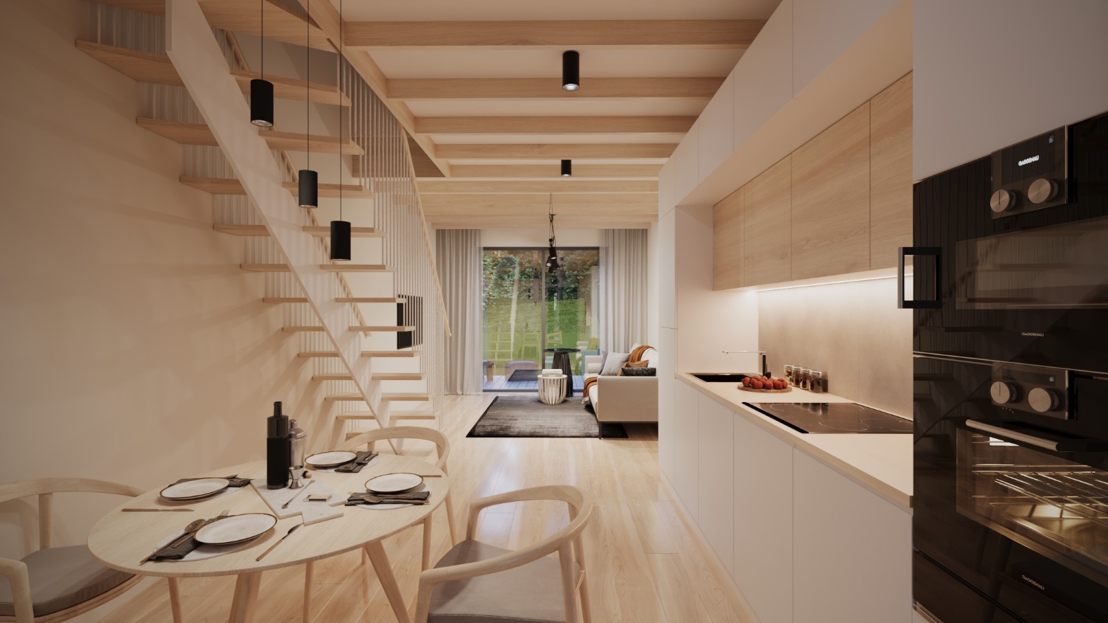 TOWNHOUSE open-plan living and kitchen interior